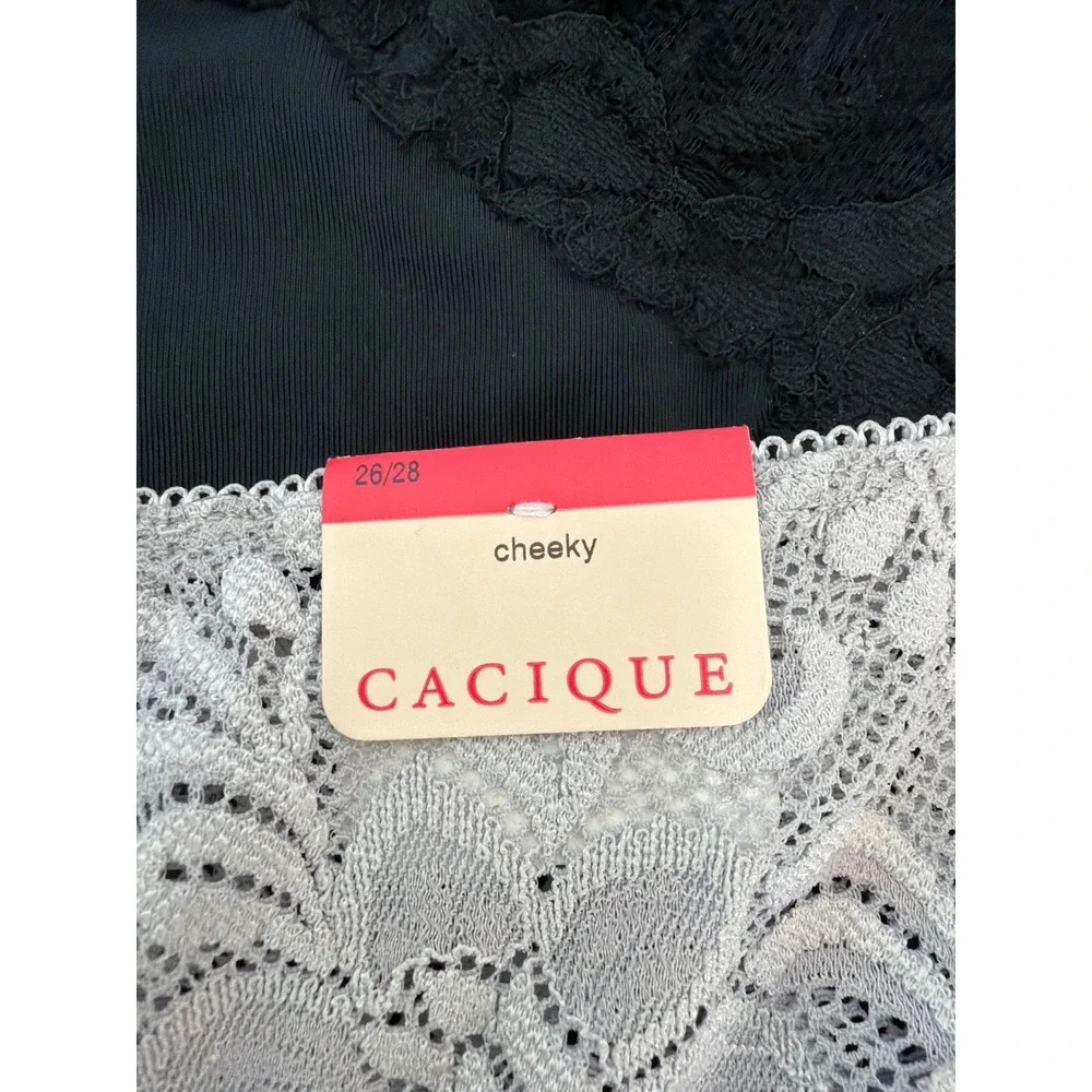 Cacique Silver & Black Lace Panties Size 26/28 Cheeky‎ Hipster